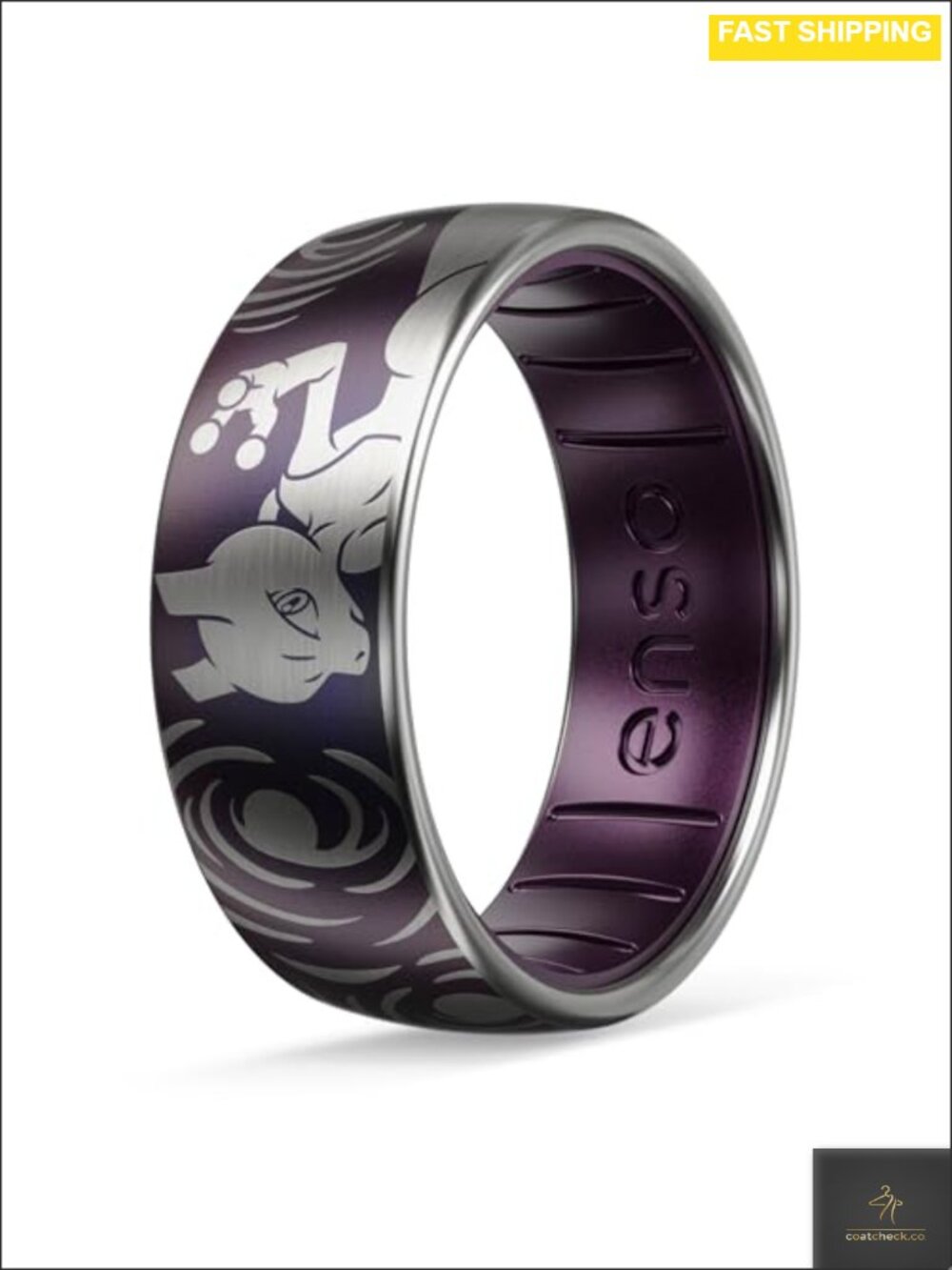 Mewtwo Titanium Silicone Hybrid Ring Brushed Metal Comfort Fit